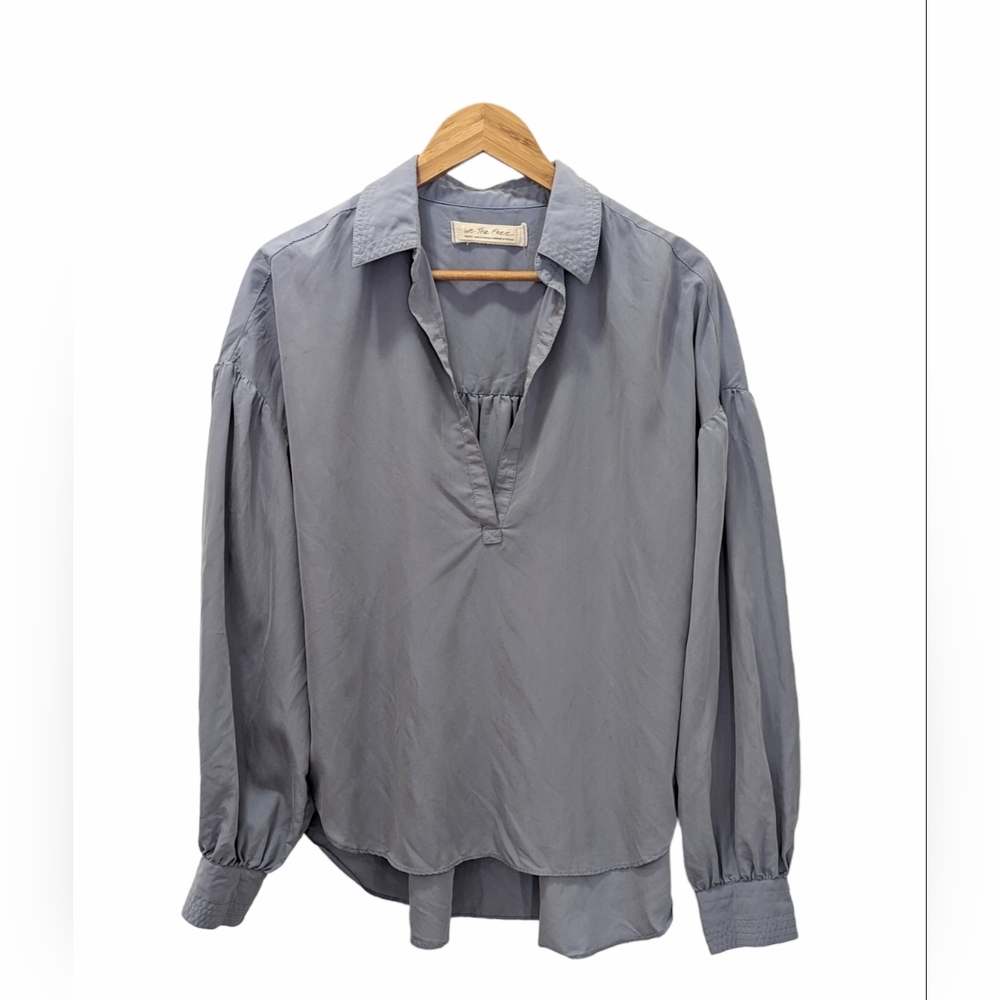 Free People Women's Long Sleeve Blue Grey Blouse Size Small